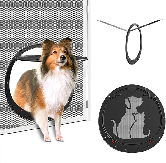HIDROSIL Dog Door for Screen Door, Patent Desigh Pet Screen Door with Lockable Magnetic Flap for Doggy Door and Cat Door, Black