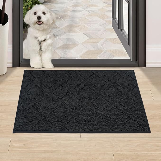 COSY HOMEER Door Mat Indoor Entrance, Non-Slip Absorbent Doormat for Front Door, Low-Profile Entryway Mat for Dirty Paws, Washable Dirt Trapper Mats (20"x32", Black)