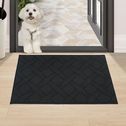 COSY HOMEER Door Mat Indoor Entrance, Non-Slip Absorbent Doormat for Front Door, Low-Profile Entryway Mat for Dirty Paws, Washable Dirt Trapper Mats (20"x32", Black)