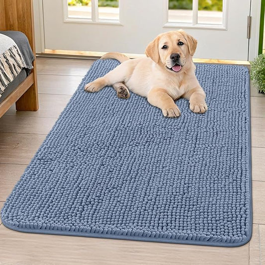 Smiry Dog Door Mat for Muddy Paws 40x32, Absorbs Moisture and Dirt Doormat, Non-Slip Washable Quick Dry Chenille Front Door Mat Indoor Entrance, Entryway Carpet for Inside Floor, Airy Blue