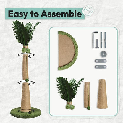 33" Tall Cat Scratching Post, Natural Jute Cat Scratcher for Indoor Cats, Coconut Tree Design with Hanging Toy Ball & Rest Platform, Stable Furniture Protector for Kittens & Adult Cats, S