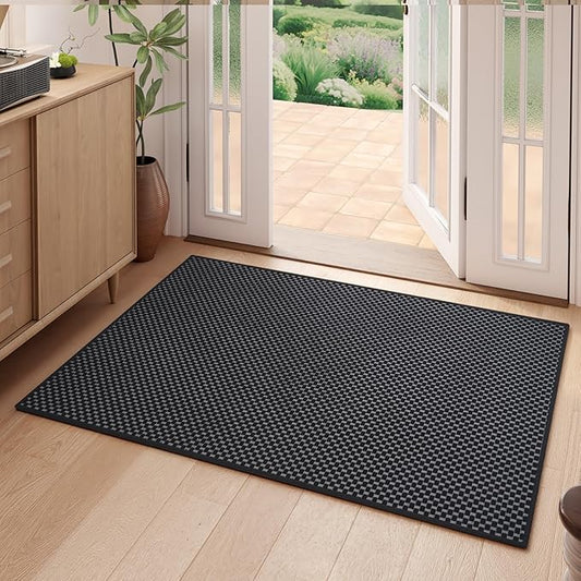 2x3 ft Indoor Door Mat Entryway Rug Non Slip Boho Woven Washable Small Area Rugs Runner, Front Entry Rug Entrance Doormat for Hall Porch Bathroom Kitchen Bedroom, Easy Clean, Black 24"x36"
