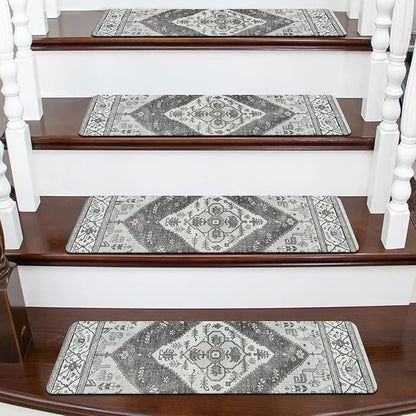 OJIA Extra Non-Slip Stair Treads for Wooden Steps, 30"X8" Indoor Stair Runners Slip Resistant Stair Rugs Safety Mats for Dogs, Kids & Elders, Rubber Backed Stair Treads Stair Covers (15PC, Gray)