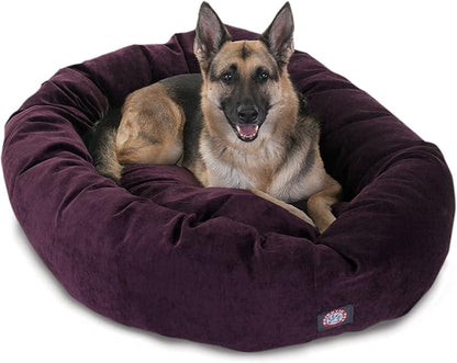 Majestic Pet 32 Inch Micro Velvet Calming Dog Bed Washable – Cozy Soft Round Dog Bed with Spine for Head Support - Fluffy Donut Puppy Mat 32x23x7 (inch) Medium - Storm