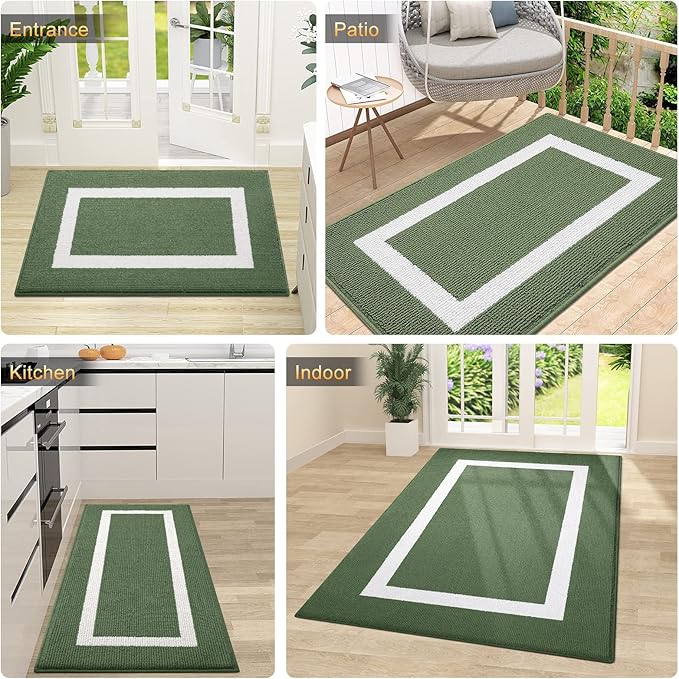 OLANLY Indoor Door Mat, 47x20, Non-Slip Absorbent Resist Dirt Entrance Mat, Washable Low-Profile Inside Entry Doormats for Entryway, Green