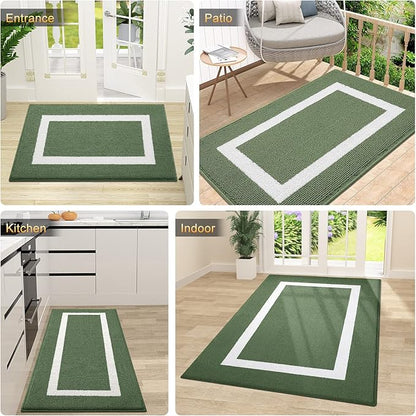 OLANLY Indoor Door Mat, 47x20, Non-Slip Absorbent Resist Dirt Entrance Mat, Washable Low-Profile Inside Entry Doormats for Entryway, Green