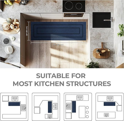 GRANNY SAYS Kitchen Mats for Floor Resist Dirt Kitchen Rugs Non Slip Washable, Large Rug Runner for Sink Laundry Thick Durable Polypropylene Comfort Standing, 59'' x 19.7'', Deep Blue