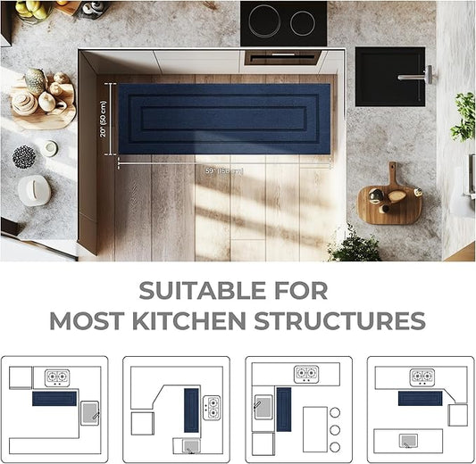 GRANNY SAYS Kitchen Mats for Floor Resist Dirt Kitchen Rugs Non Slip Washable, Large Rug Runner for Sink Laundry Thick Durable Polypropylene Comfort Standing, 59'' x 19.7'', Deep Blue