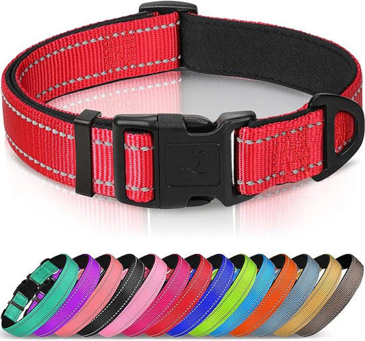 Joytale Reflective Dog Collar, Soft Neoprene Padded, Metal D-Ring, Nylon Pet Collar Adjustable for Puppy and Small Dogs, Red, XS