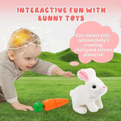 Easter Bunny Toy, Rabbit Interactive Hopping Electronic Pet Plush Bunny Toy with Sounds and Movements Animated Walking Wiggle Ears Twitch Nose (Brown+White)