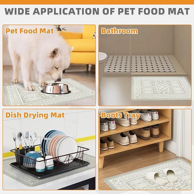 KOOLTAIL Dog Food Mat, Absorbent Pet Feeding Mat for Food and Water Bowls, Placement Pad for Floors with Waterproof Rubber Backing, Quick Dry Water Dispenser Mat for Dogs Puppy Cats, Large, 17"x28"