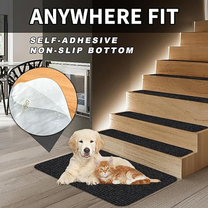 Stair Treads for Wooden Steps Carpet, Non-Slip Stair Runner Indoor Outdoor Stair Tread Mats Covers Pads, 19" x 31"Matching Landing Step Runner for Elders, Kids and Dogs (19" x 31", Black)