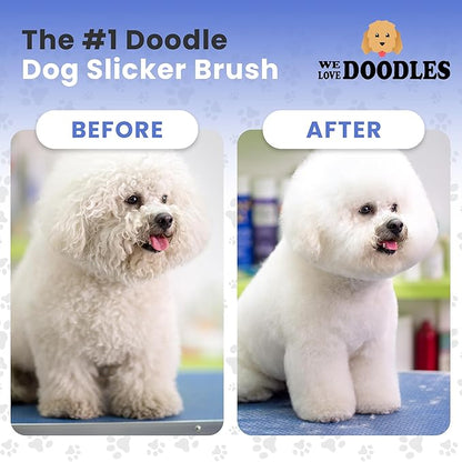 Slicker Brush for Dogs, Dog Grooming Supplies - Best Doodle & Poodle Brush for Haired Dogs - Goldendoodle Pin Detangler for Dematting (Large Curved)