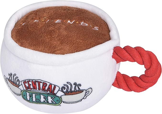 Friends the TV Show Central Perk Coffee Mug Plush Dog Toy with Rope Handle| Soft Cute Squeaky Toy for All Dogs | Stuffed Dog Toys with Squeaker Noise for Added Fun, Friends Memorabilia