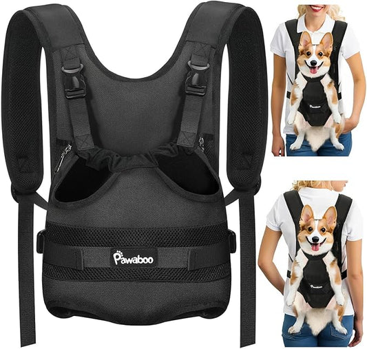 Pawaboo Pet Dog Front Carrier Backpacks, Legs Out Pet Carrier Backpack for Dogs, Adjustable Dog Chest Carriers Purse for Small Medium Dogs Hands Free for Travel Hiking Cycling Camping, XL, Black