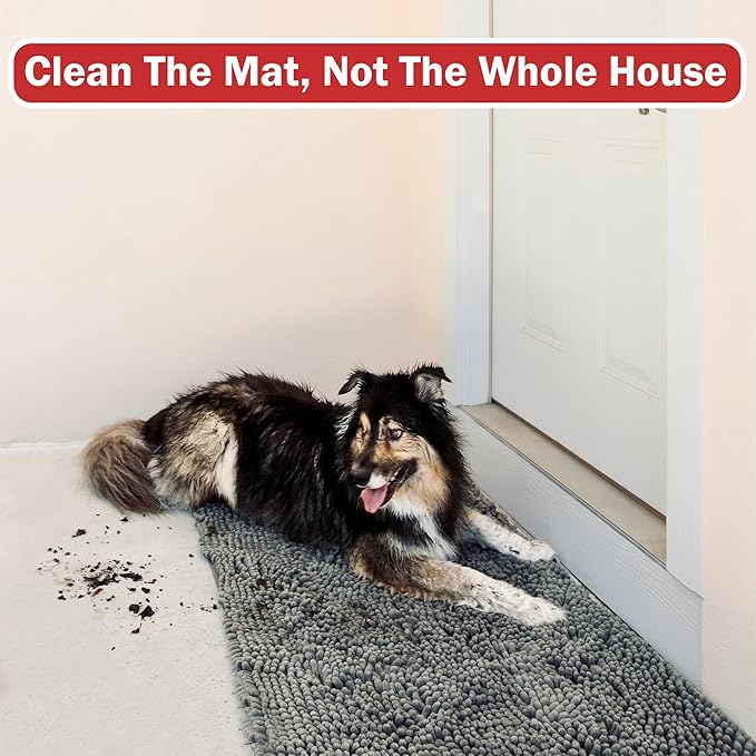 DogBuddy Dog Door Mat for Muddy Paws, Absorbent Microfiber Pet Rug, Waterproof Non-Slip Doormat, Washable Rugs for Dogs, Entryway Indoor Outdoor mat, Dog Supplies (Runner, Shadow/Standard)