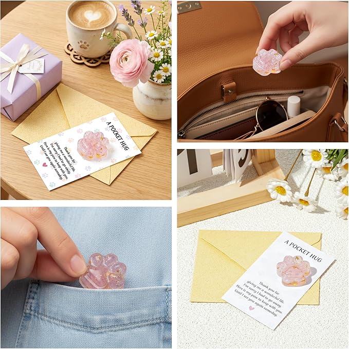 Loss of Pet Sympathy Gift - Pink Crystal Mini Paw Pocket Hug with Memorial Card Envelope Remembrance Bereavement Gift for Loss of Dog Cat Sympathy Favor Adult Pet Lover Stress Relief Supply