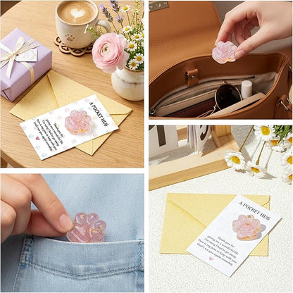 Loss of Pet Sympathy Gift - Pink Crystal Mini Paw Pocket Hug with Memorial Card Envelope Remembrance Bereavement Gift for Loss of Dog Cat Sympathy Favor Adult Pet Lover Stress Relief Supply