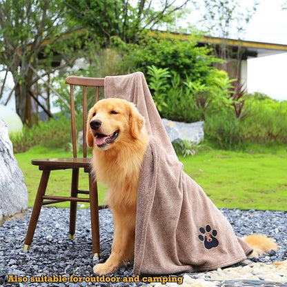 Extra Large Dog Towel Super Absorbent Soft Microfiber Pet Bath Grooming Towels for Drying Dogs and Other Pets (XL-55" * 36", Brown)