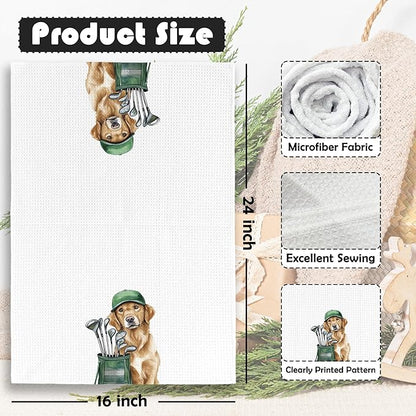Golf Dog Kitchen Towels - Golden Retriever Dish Towels, Sports Gifts, Pet Golf Club Decorative Absorbent Dishcloths Hand Towels for Spa Gym Kitchen Decor 16x24 Inches