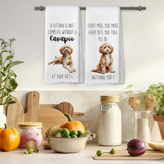 Cavapoo Dog Kitchen Towels Set of 2, Funny Dog Kitchen Decor, Dogs Gifts for Women Men Hand Towel, Pet Owner Gift Decorative Tea Towels Dish Towel 16x24 Inch