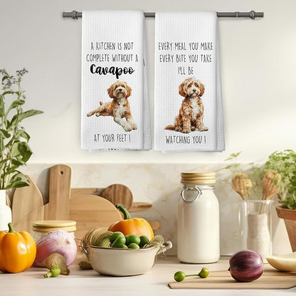 Cavapoo Dog Kitchen Towels Set of 2, Funny Dog Kitchen Decor, Dogs Gifts for Women Men Hand Towel, Pet Owner Gift Decorative Tea Towels Dish Towel 16x24 Inch