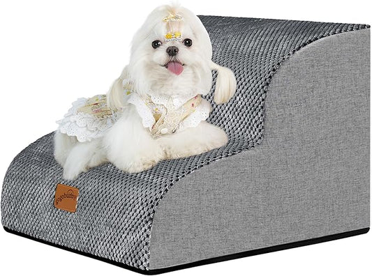 GoGoBunny Ramp Dog Stairs for Couch Sofa and Chair 11.8" H, 2-Step Pet Steps for Small Dogs and Cats, Non-Slip Waterproof Fabric Cover, Stable and Balanced Indoor Step, Pets Friendly, Grey