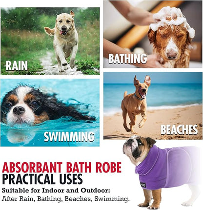 Tuff Pupper Fast Drying Dog Bath Robe | 800 GSM Plush Dog Towel Bathrobe/Dressing Gown | Super Absorbent Pet/Puppy Bathrobe | Adjustable Hood & Belly Strap | Super Soft | Fast Drying (XL, Purple)
