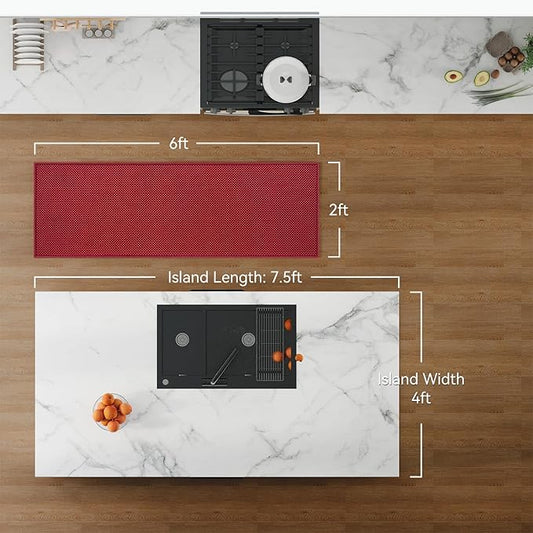 2x6 ft Kitchen Runner Rug Mat Non Slip Boho Woven Hallway Runner Washable, Soft Long Entryway Laundry Hall Floor Runners Rugs Carpet for Indoor Backdoor Bedroom Kitchen Living Room, Red
