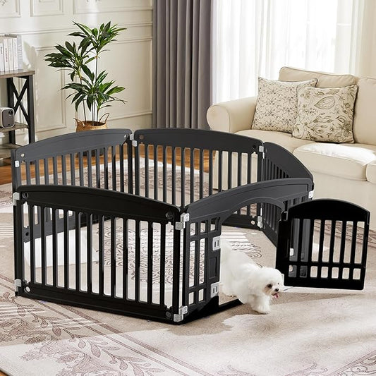 Sweetcrispy Plastic Dog Playpen, 6 Panels 24" Expandable & Durable Pet Fence for Medium Dogs - Indoor & Outdoor Portable Puppy Playpen with Secure Locking Door, Black