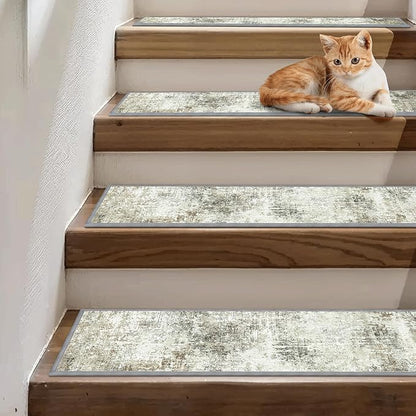 Carpet Stair Treads Non Slip 15PCS, 8" X 30" Edging Stair Runner for Wooden Steps Indoor, Resistant Stair Rugs with Reusable TPE Adhesive Backing, Residue Mat for Elders, Pets, Ashstone/Grey