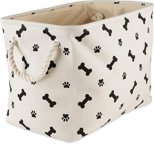 Bone Dry Pet Storage Collection Paw and Bone Print, Small Rectangle, 14x8x9", Black