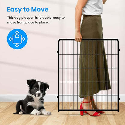 HealSmart Dog Playpen 32 Inch 8 Panels, Multi-Shaped Foldable Metal Pet Pen Fence with Single Gate, Light Weight and Easy to Carry, Black