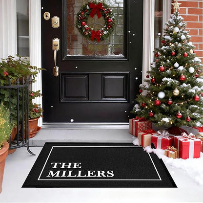Custom Doormat with Family Name Personalized Entryway Door Mat Front Door Mat for Outdoor Decor Entrance Mat Customised Rug Christmas Housewarming Gift with Anti-Slip Backing