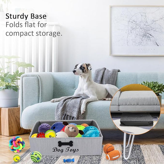 Large Dog Toy Basket Collapsible Dogs Toy Box Fabric Trapezoid Dog Toys Bin Storage for organizing pet Toys/Blankets/leashes/Rope Toys/Clothing-Can be Personalized-Slub Gray