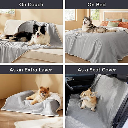 Bedsure Waterproof Dog Blankets for Large Dogs - Large Cat Blanket Washable for Couch Protection, Sherpa Fleece Puppy Blanket, Soft Plush Reversible Throw Furniture Protector, 40"X50", Light Grey