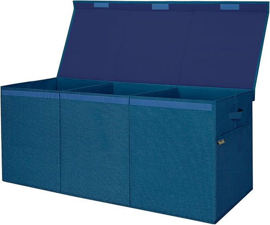 BALEINE Fabric Storage Bins with Lid, Collapsible Extra Large Storage Boxes Bins Baskets with Divider for Home Organizing (37.5"x13"x16", Navy Blue)