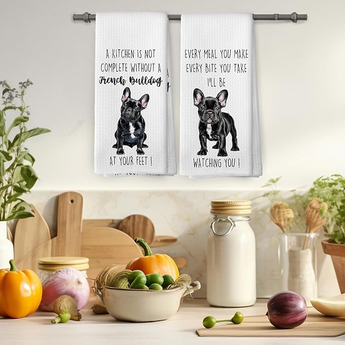 French Bulldog Dog Kitchen Towels Set of 2, Funny Dog Kitchen Decor, Dogs Gifts for Women Men Hand Towel, Pet Owner Gift Decorative Tea Towels Dish Towel 16x24 Inch