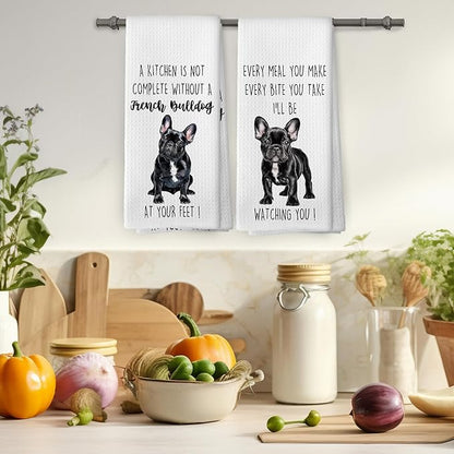 French Bulldog Dog Kitchen Towels Set of 2, Funny Dog Kitchen Decor, Dogs Gifts for Women Men Hand Towel, Pet Owner Gift Decorative Tea Towels Dish Towel 16x24 Inch
