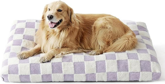 LE SURE Extra Large Dog Bed-Thick Shredded Chopped Foam Pet Bed Indoor with Removable Cover, Cute Modern Fuzzy Plush & Anti Slip Bottom, Purple