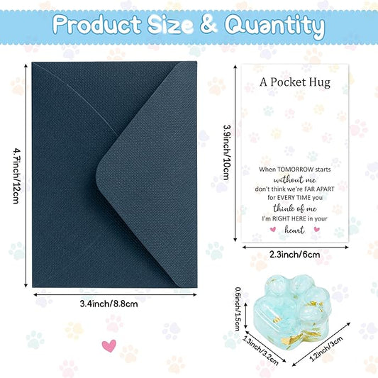 Loss of Pet Sympathy Gift - Blue Crystal Mini Paw Pocket Hug with Memorial Card Envelope Remembrance Bereavement Gift for Loss of Dog Cat Sympathy Favor Adult Pet Lover Stress Relief Supply