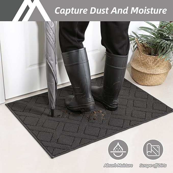 COSY HOMEER Door Mat Indoor Entrance, Non-Slip Absorbent Doormat for Front Door, Low-Profile Entryway Mat for Dirty Paws, Washable Dirt Trapper Mats (24"x36", Dark Grey)