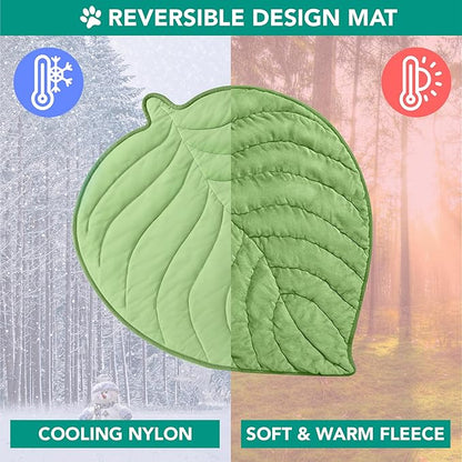PetAmi Dog Cooling Mat, Leaf Shape, Reversible Cooling Nylon Blanket Soft Fleece Pet Pad for Dogs Cats, Summer All Season Use Q-Max>0.3, Medium 42x48 in, Sage Green