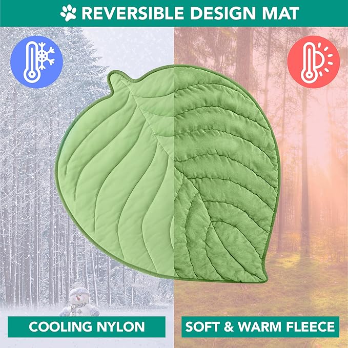 PetAmi Dog Cooling Mat, Leaf Shape, Reversible Cooling Nylon Blanket Soft Fleece Pet Pad for Dogs Cats, Summer All Season Use Q-Max>0.3, Large 52x60 in, Sage Green
