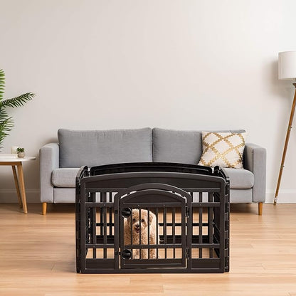 IRIS USA 24" Dog Playpen 4-Panel Pet Exercise Pen with Door Gate 35 x 35 x 24 Puppy Play Pen Indoor Outdoor Plastic Foldable Portable Pet Fence for Small Medium Dogs Puppies Multiple Pets Black