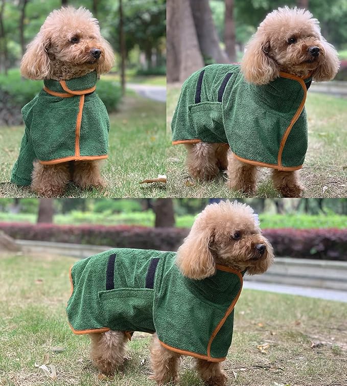 Dog Drying Coat Bathrobe Towel, Microfibre Material Fast Drying Super Absorbent Dog Bath Robe, Pet Quick Drying Moisture Absorbing with Adjustable Collar and Waist