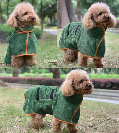Dog Drying Coat Bathrobe Towel, Microfibre Material Fast Drying Super Absorbent Dog Bath Robe, Pet Quick Drying Moisture Absorbing with Adjustable Collar and Waist