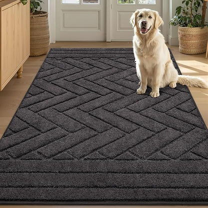 Tindbea Large Dog Mat for Muddy Paws,Absorbs Moisture Dirt Non-Slip Washable Long Mud Mat for Dogs,Soft Rubber Backing Front Inside Pet Rug for Entryway, Mud Dog Paws, Patio(35"x59",Charcoal)