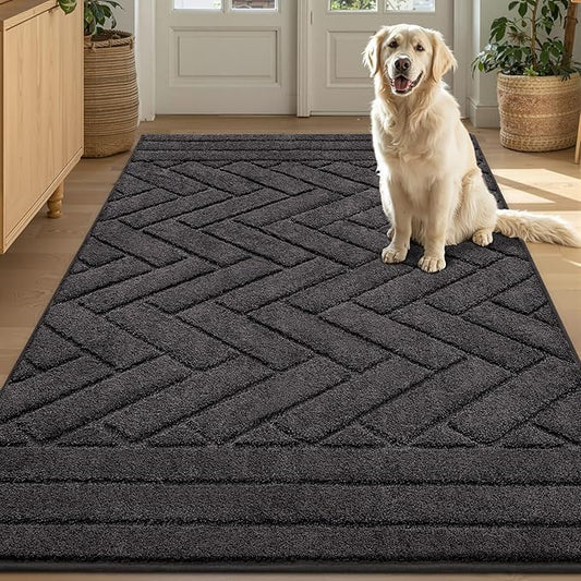 Tindbea Large Dog Mat for Muddy Paws,Absorbs Moisture Dirt Non-Slip Washable Long Mud Mat for Dogs,Soft Rubber Backing Front Inside Pet Rug for Entryway, Mud Dog Paws, Patio(35"x59",Charcoal)