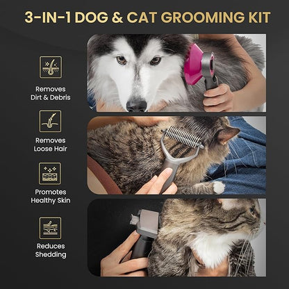 Pet Grooming Comb for Dogs and Cats - Detangling, Dematting, and Massaging with Self-Cleaning Button - Pet Care, New Puppy Gift, New Kitten Gift, Pet Grooming, Luxury Pet Care, Undercoat Rake, Black